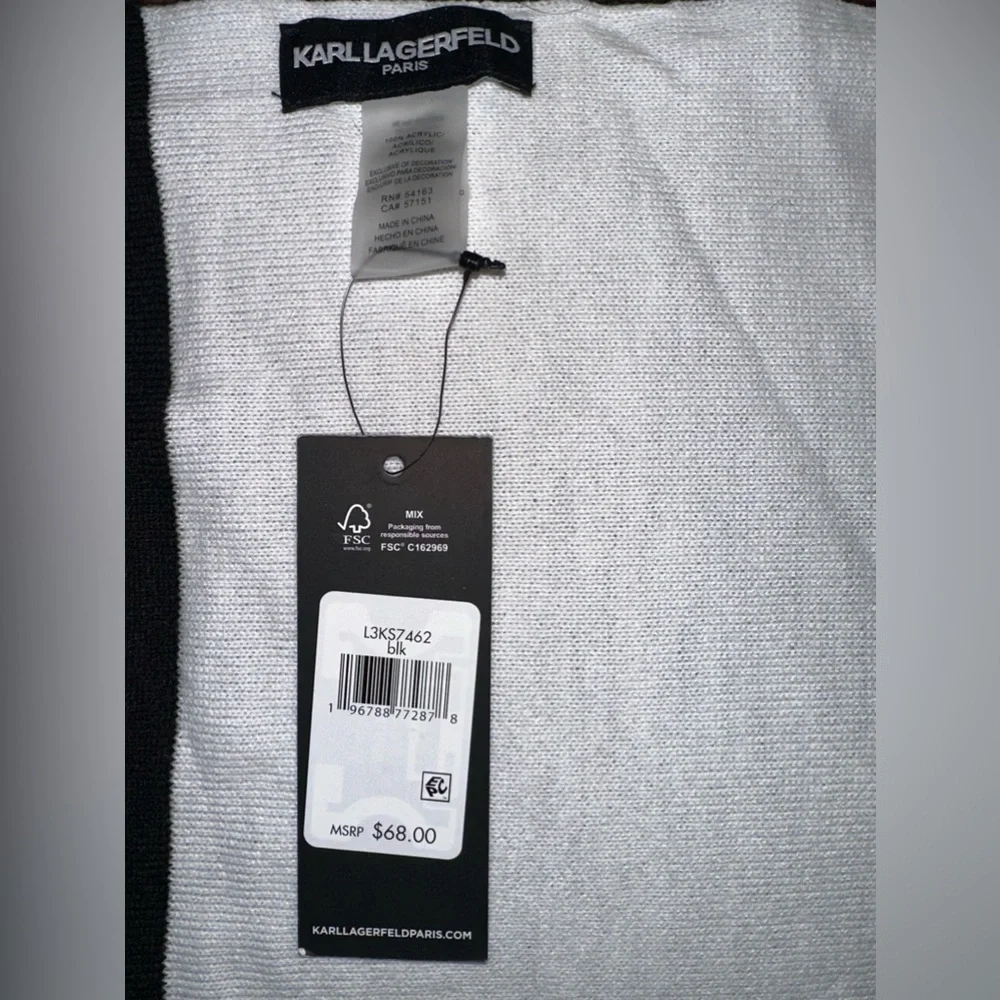NWT Super cute CHOUPETTE AND KARL EMBELLISHED SCARF from KARL LAGERFELD PARIS.